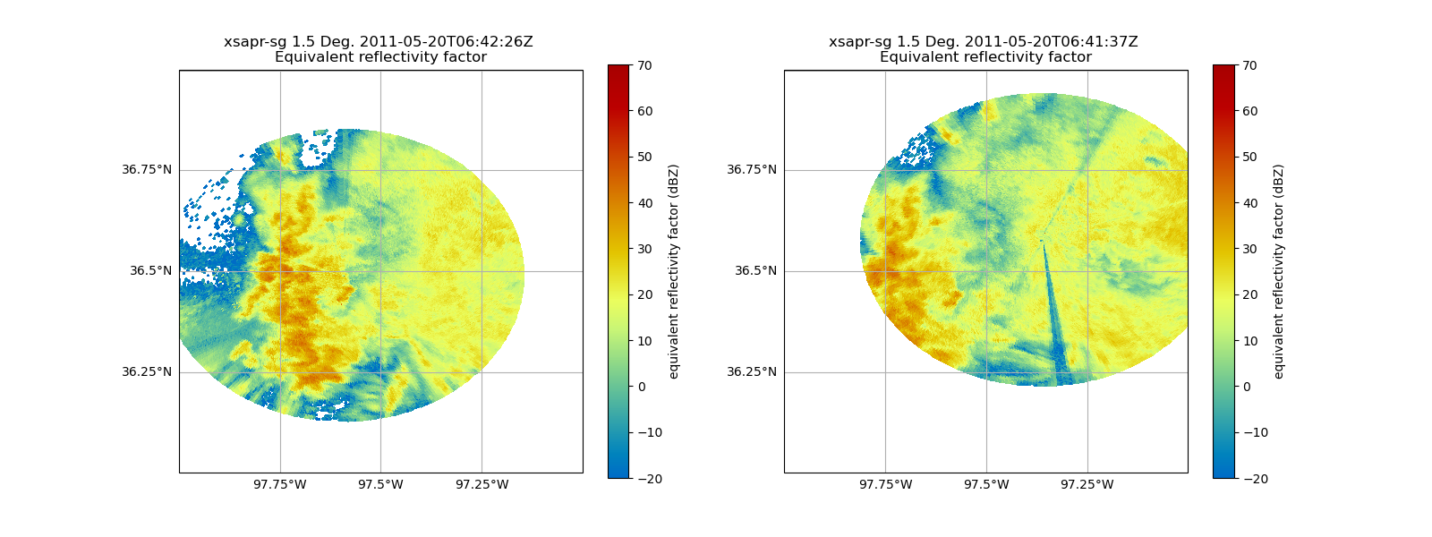 xsapr-sg 1.5 Deg. 2011-05-20T06:42:26Z  Equivalent reflectivity factor, xsapr-sg 1.5 Deg. 2011-05-20T06:41:37Z  Equivalent reflectivity factor