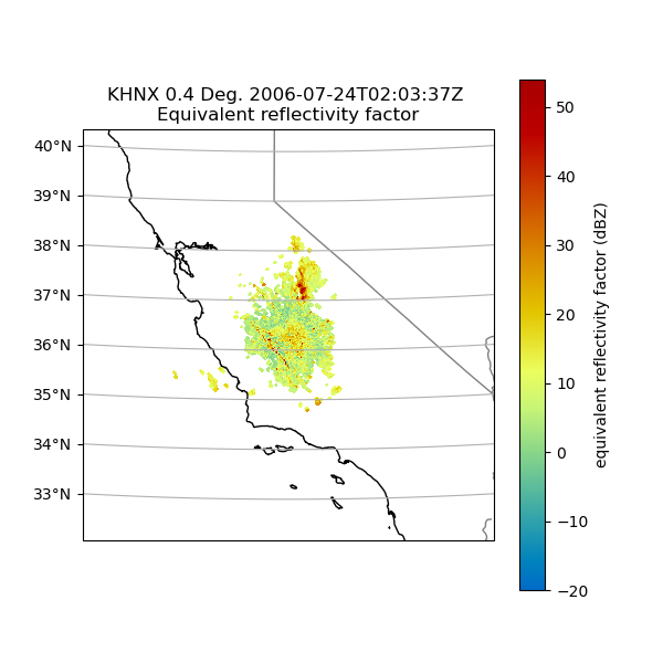 KHNX 0.4 Deg. 2006-07-24T02:03:37Z  Equivalent reflectivity factor